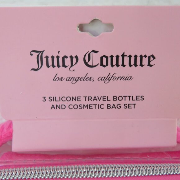 (#116) Juicy Couture Pink Silicone 3 Travel Bottle and Cosmetic bag Set - Picture 2 of 5
